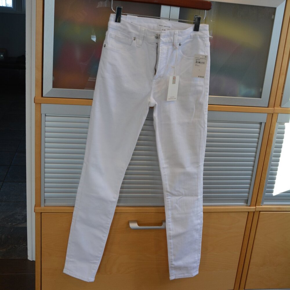 Good American white denim stretch jeans